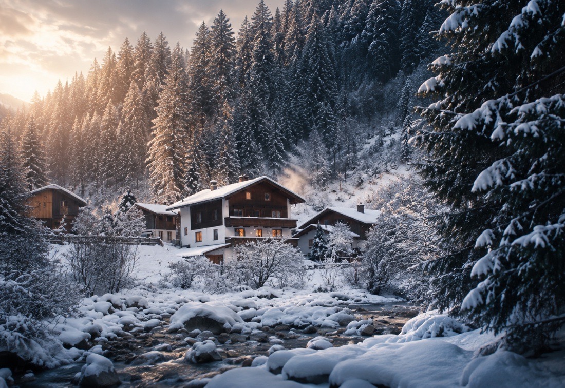 Backyard Mountain, het huis in Ginzling in de sneeuw